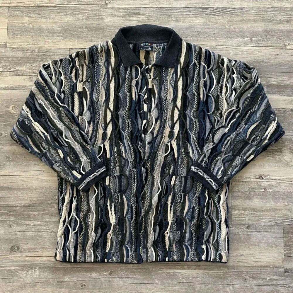 Vintage 90s Coogi 3D Multicolored Collard Cardigan Knit Sweater Size S